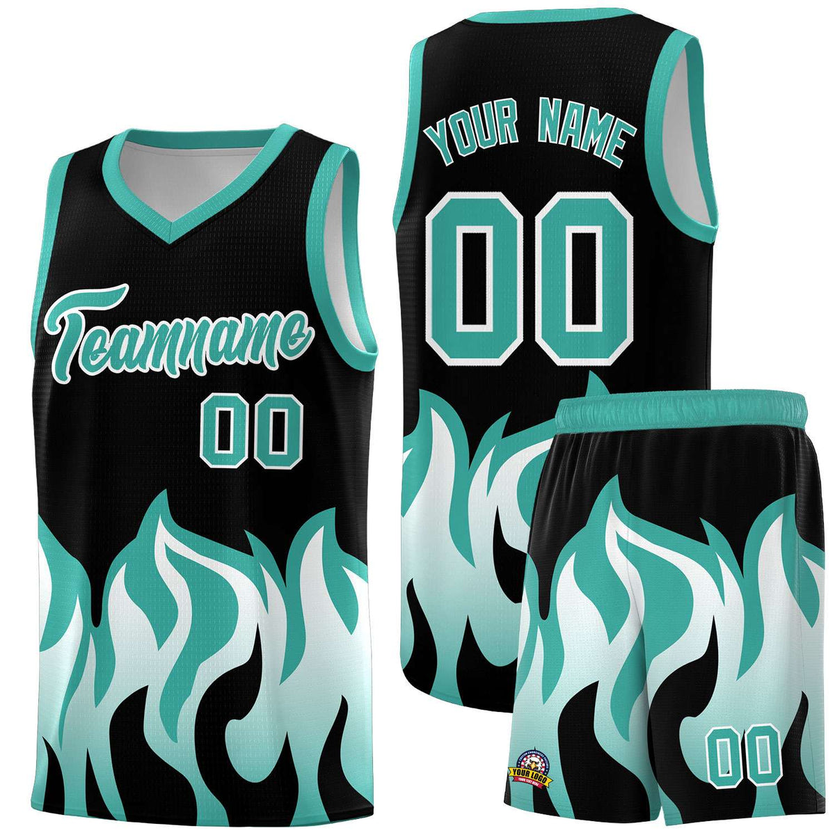 Custom Black Bright Green Hem Flame Pattern Fashion Sports Uniform Basketball jersey