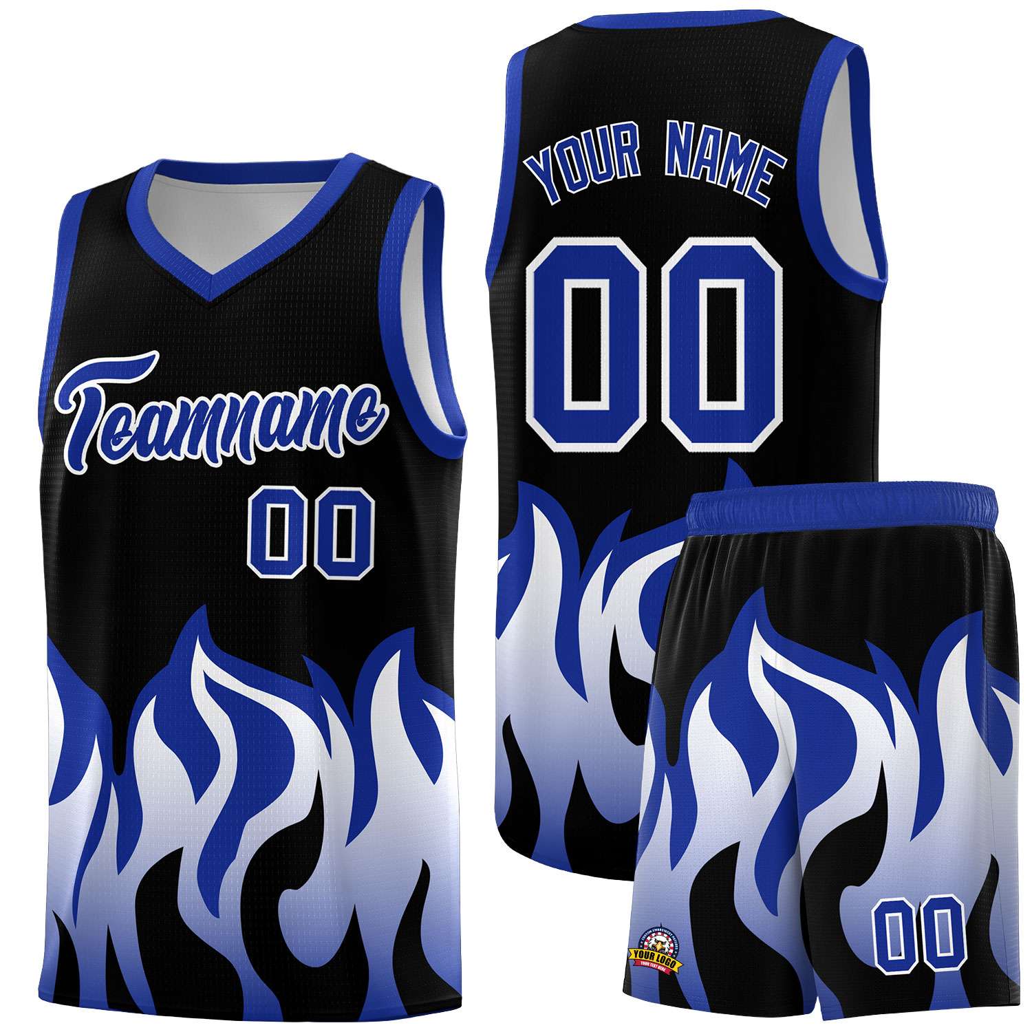 Custom Black Royal Hem Flame Pattern Fashion Sports Uniform Basketball jersey