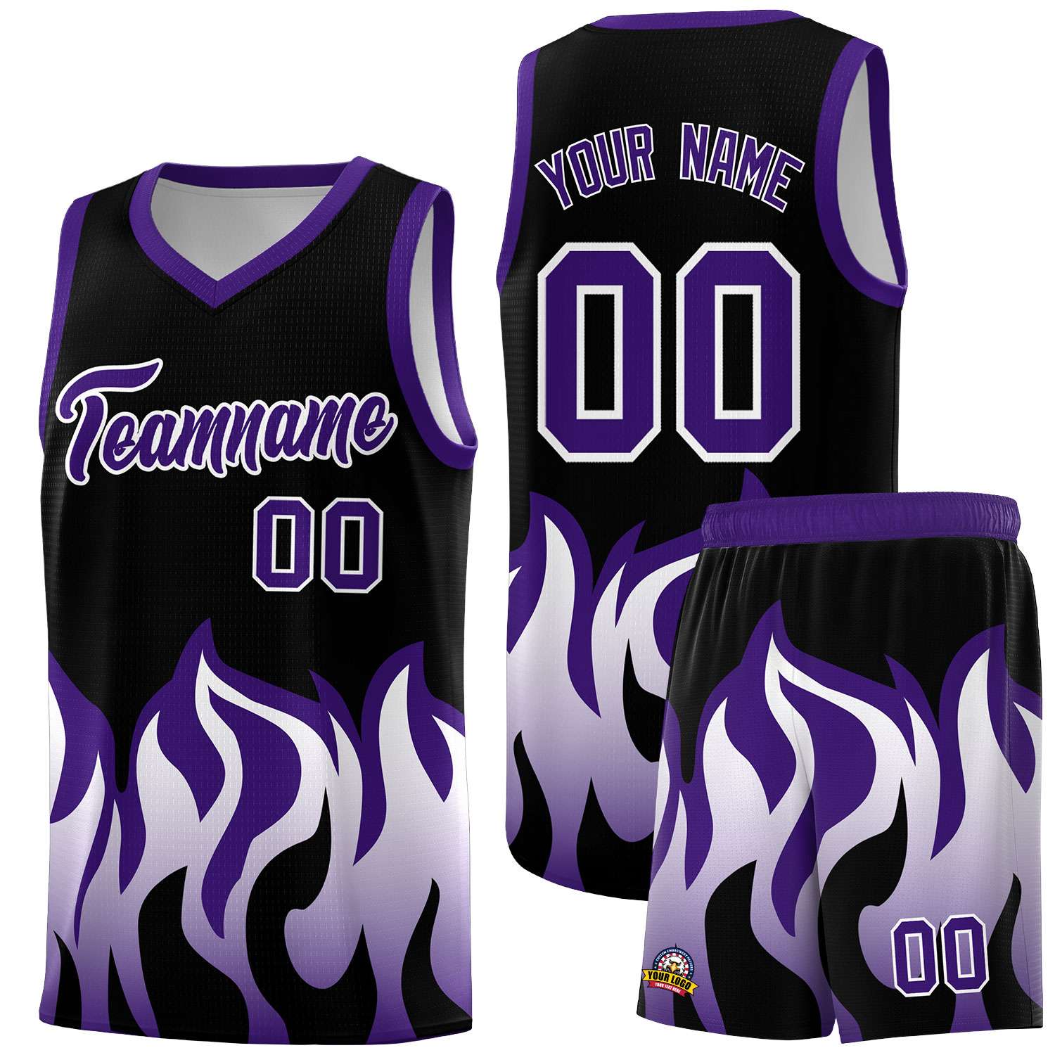 Custom Black Purple Hem Flame Pattern Fashion Sports Uniform Basketball jersey
