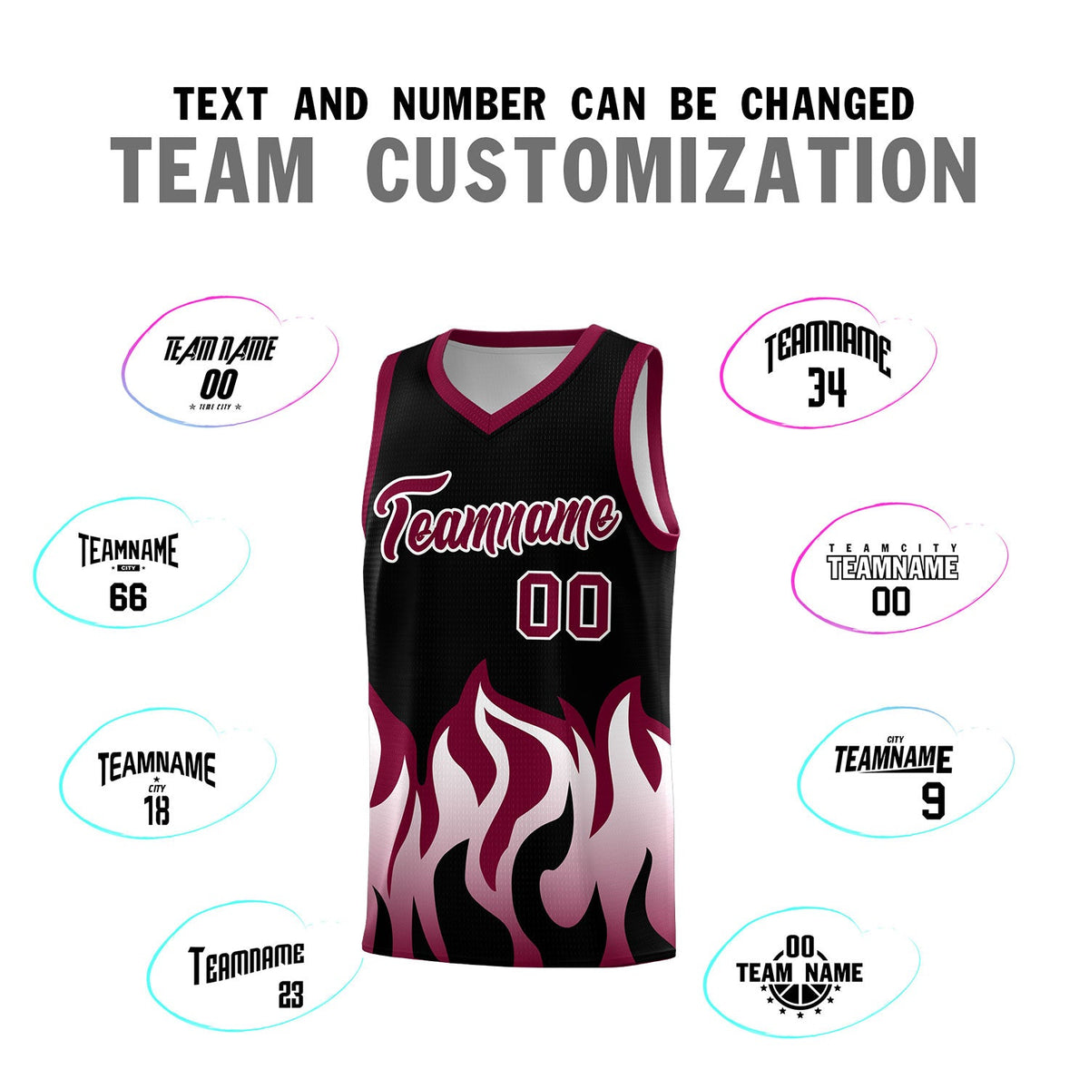 Custom Black Crimson Hem Flame Pattern Fashion Sports Uniform Basketball jersey