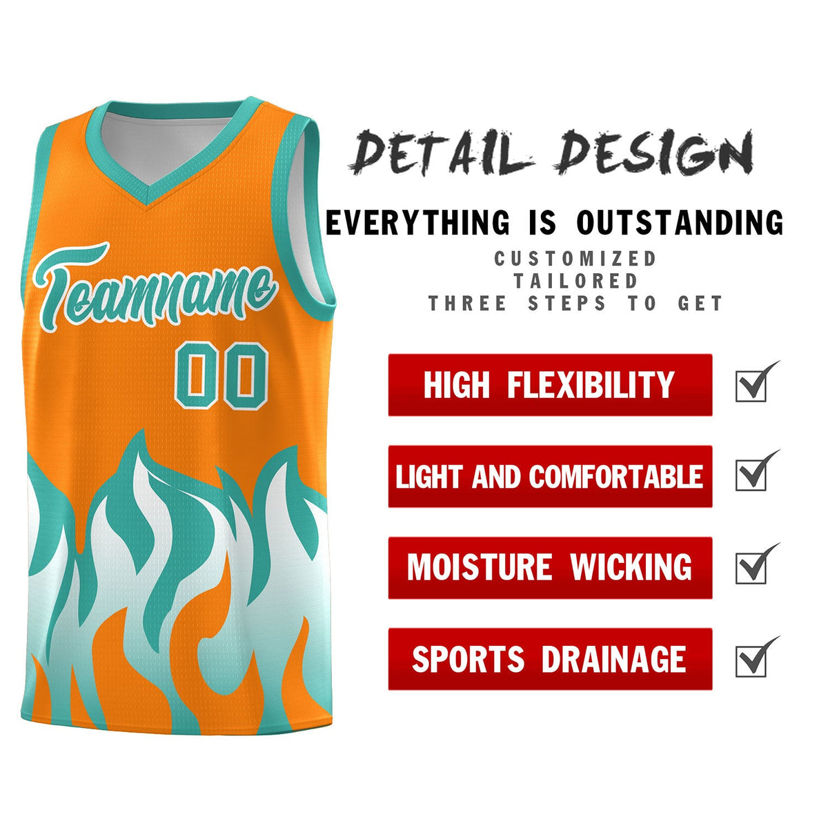 Custom Orange Bright Green Hem Flame Pattern Fashion Sports Uniform Basketball jersey