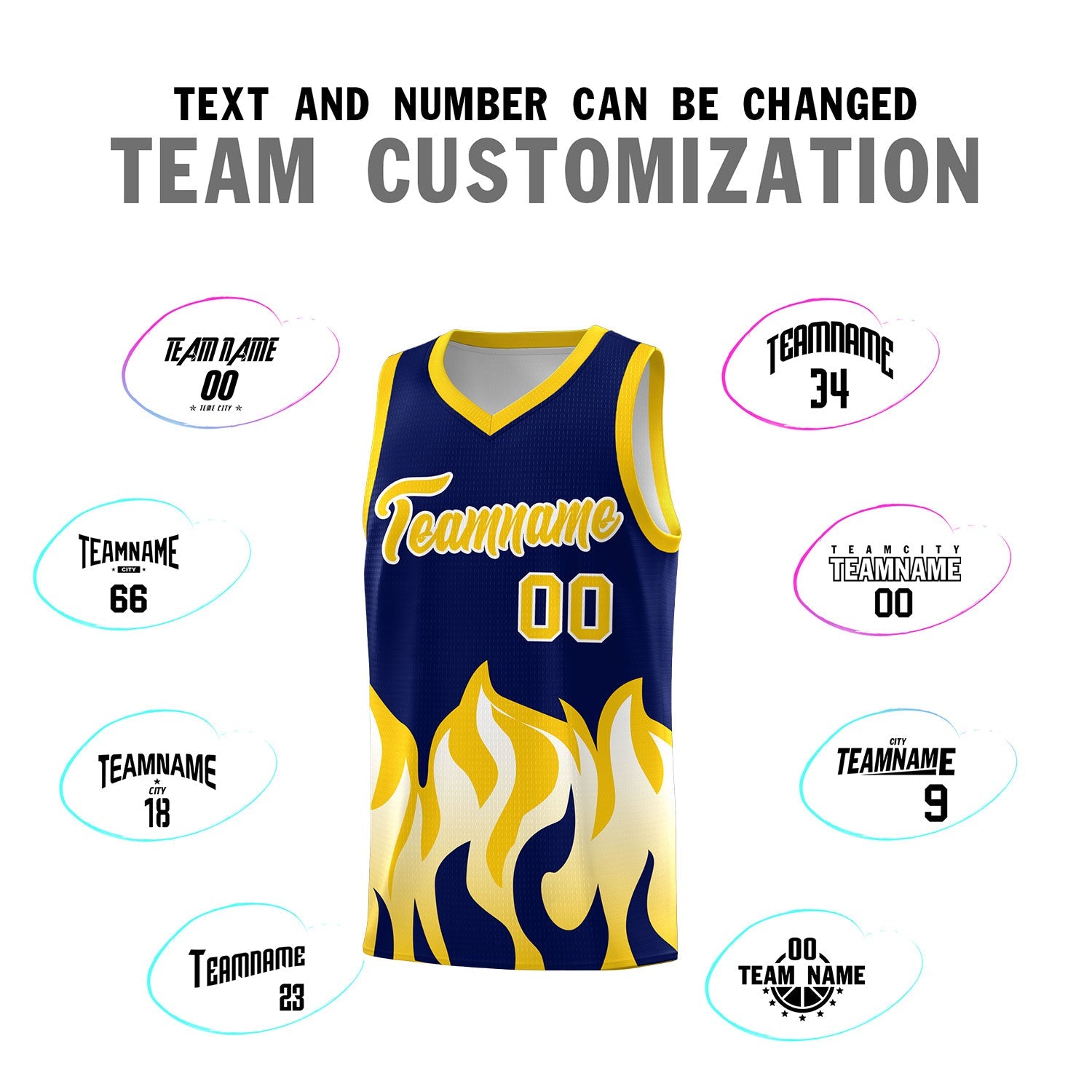 Custom Navy Gold Hem Flame Pattern Fashion Sports Uniform Basketball jersey