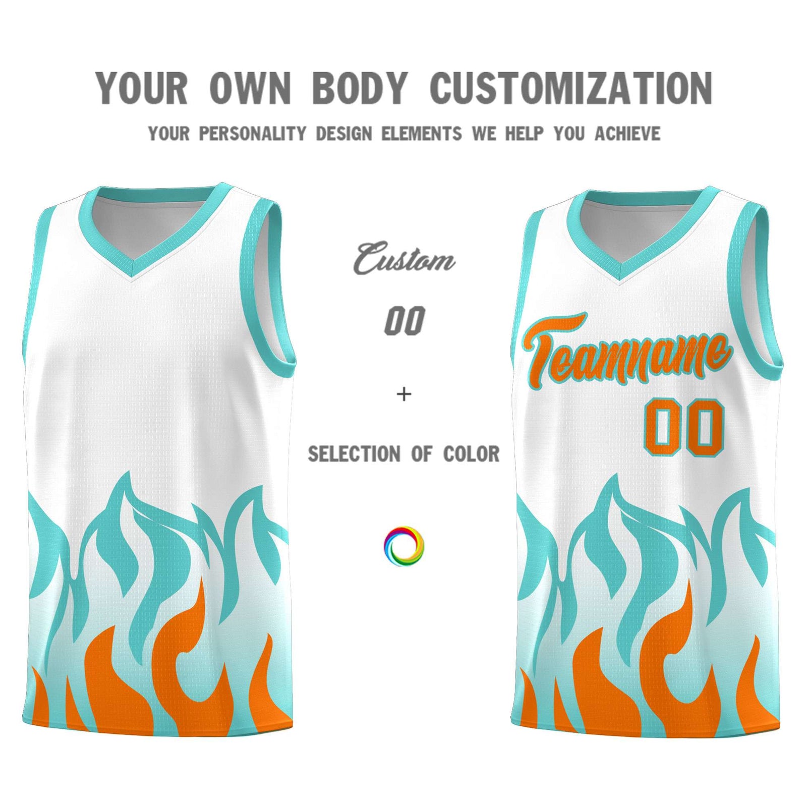 Custom White Orange Hem Flame Pattern Fashion Sports Uniform Basketball jersey