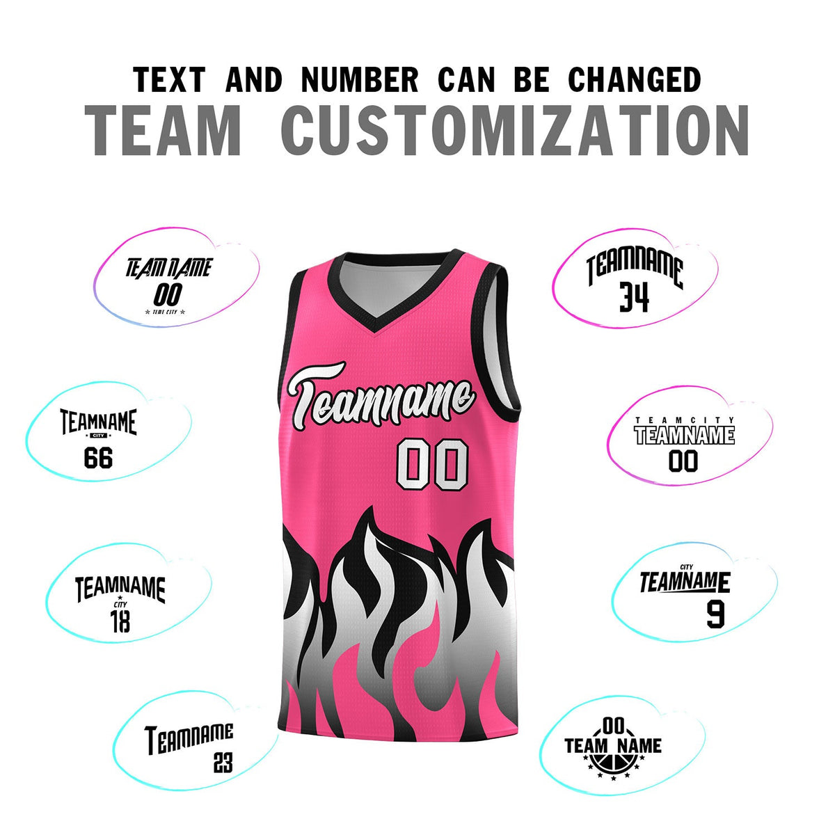 Custom Pink Black Hem Flame Pattern Fashion Sports Uniform Basketball jersey