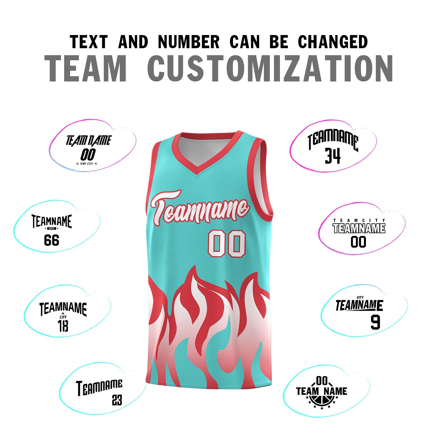 Custom Bright Green Light Red Hem Flame Pattern Fashion Sports Uniform Basketball jersey