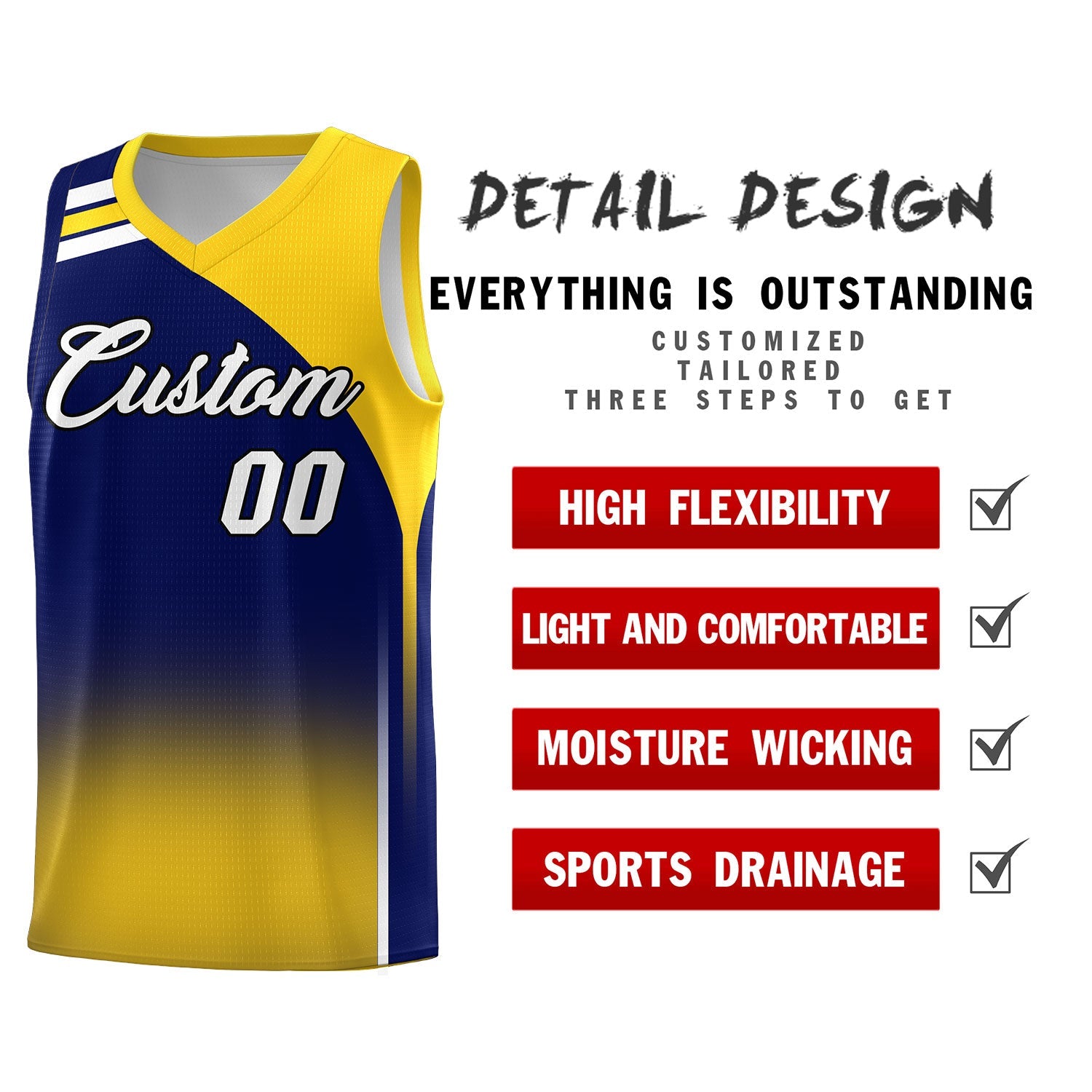 Custom Navy and Gold Gradient Fashion Sets Sports Uniform Basketball Jersey
