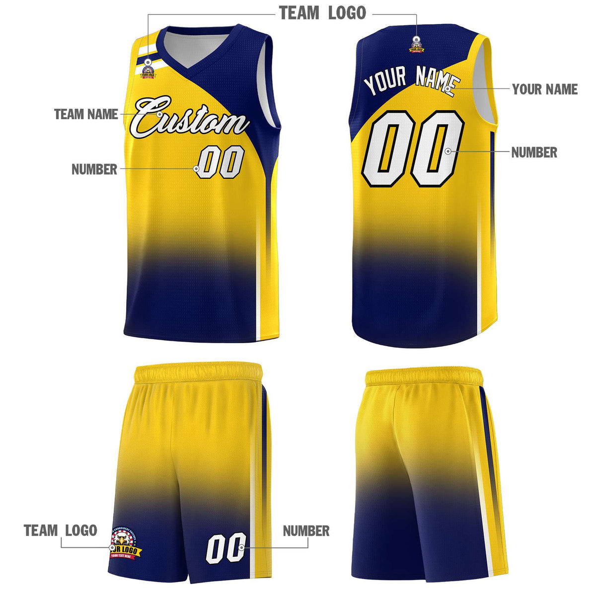 Custom Gold Navy Gradient Fashion Sets Sports Uniform Basketball Jersey