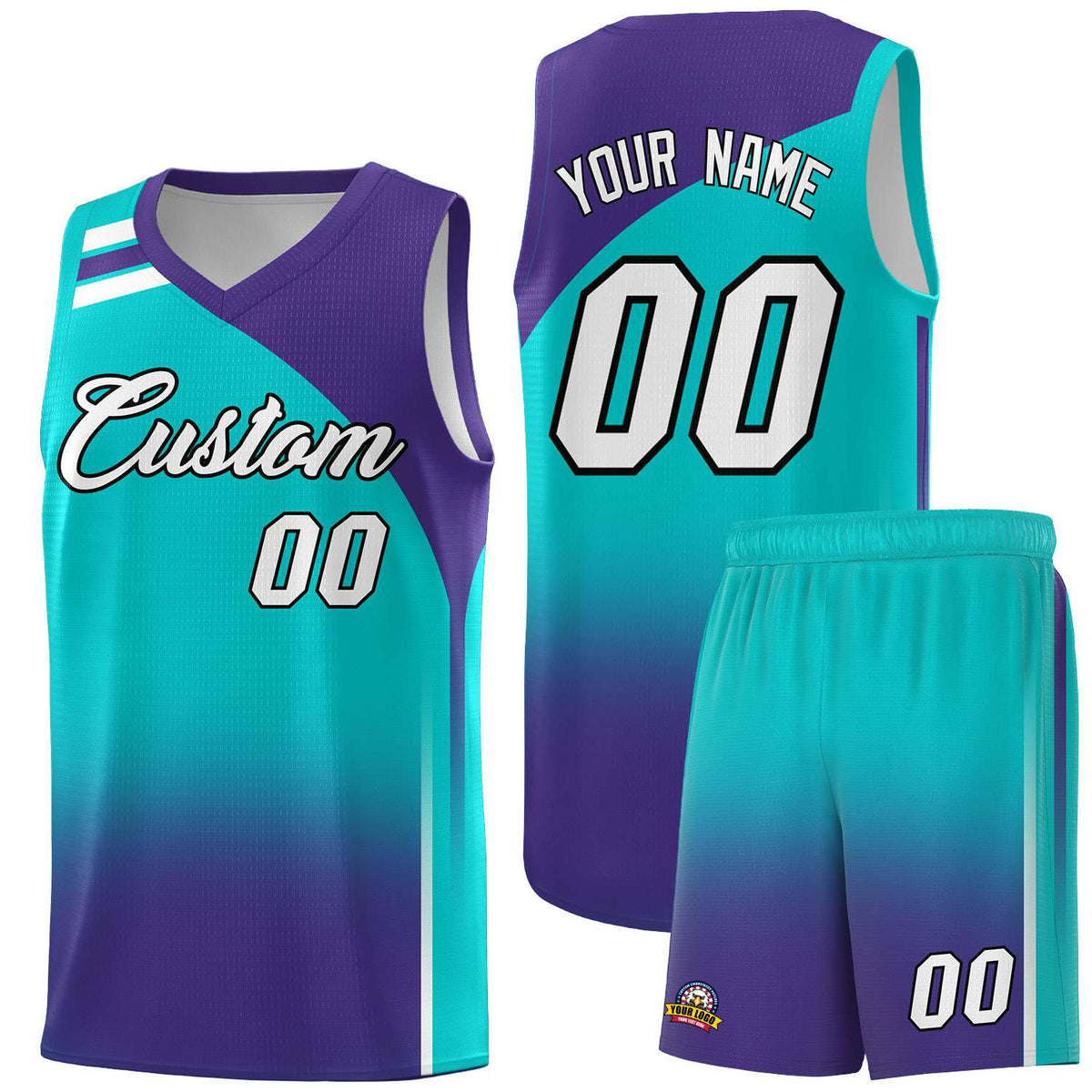 Custom Aqua and Purple Gradient Fashion Sets Sports Uniform Basketball Jersey