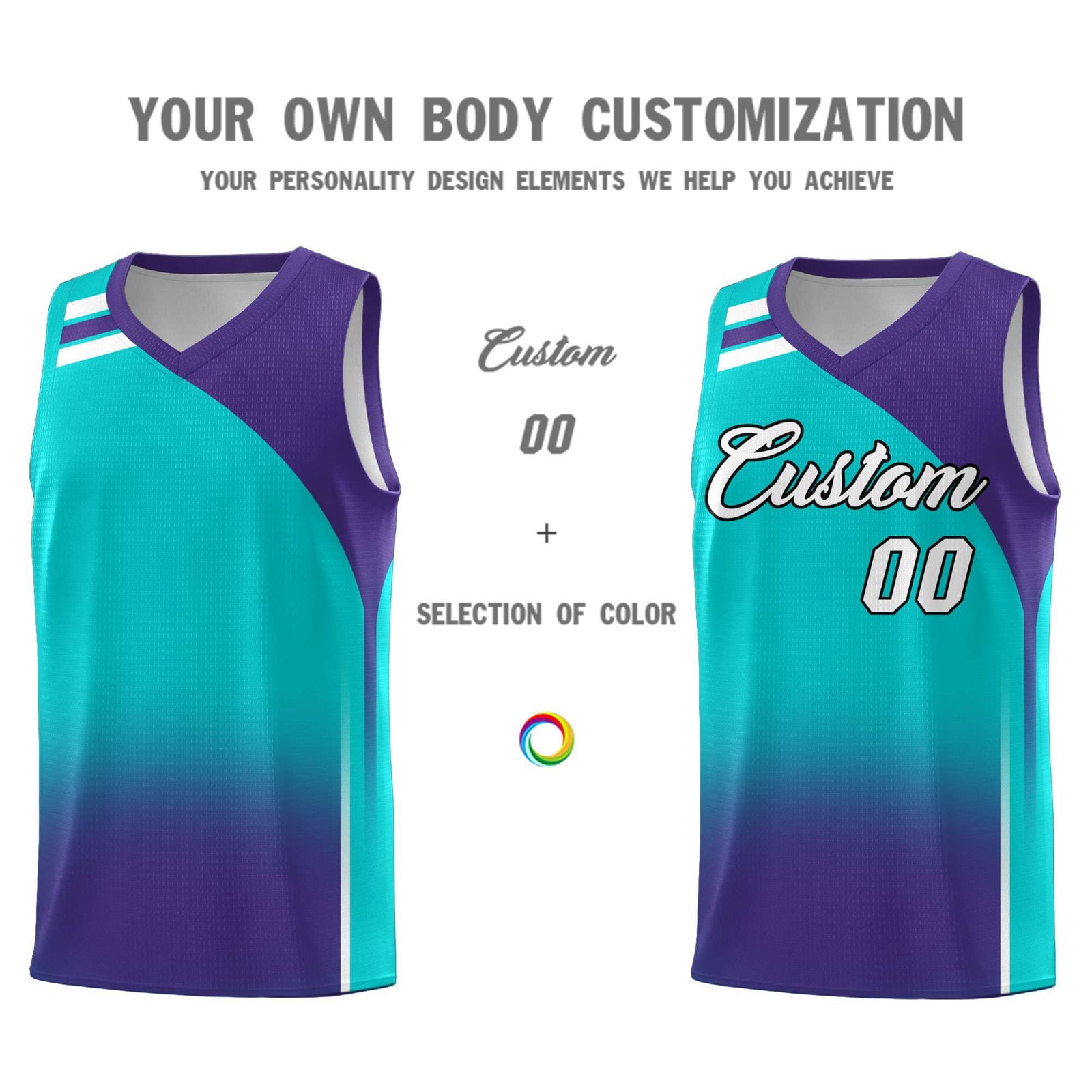 Custom Aqua Purple Gradient Fashion Sets Sports Uniform Basketball Jersey