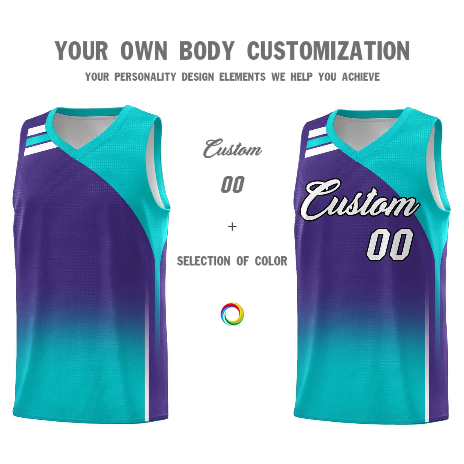 Custom Purple Aqua Gradient Fashion Sets Sports Uniform Basketball Jersey