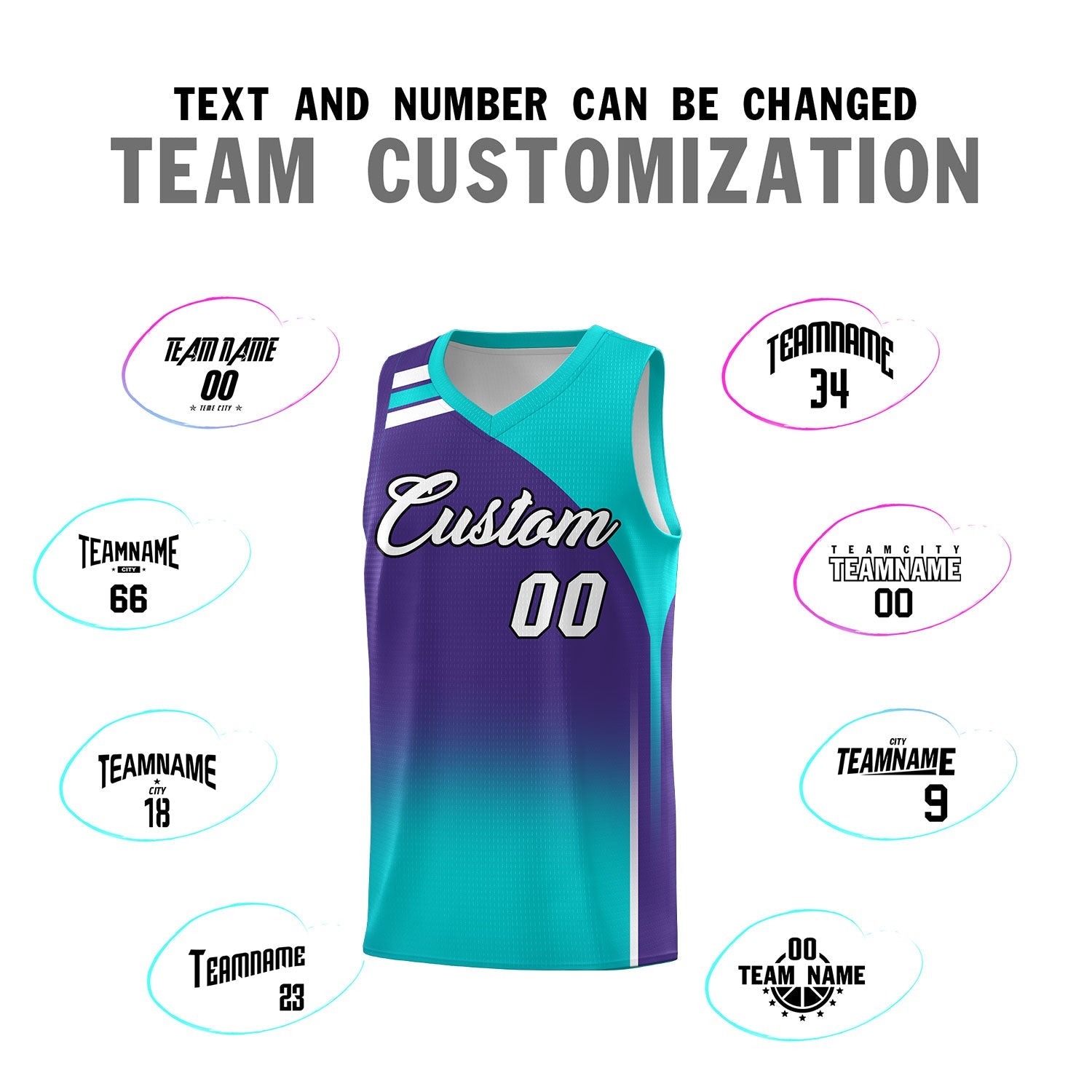 Custom Purple Aqua Gradient Fashion Sets Sports Uniform Basketball Jersey