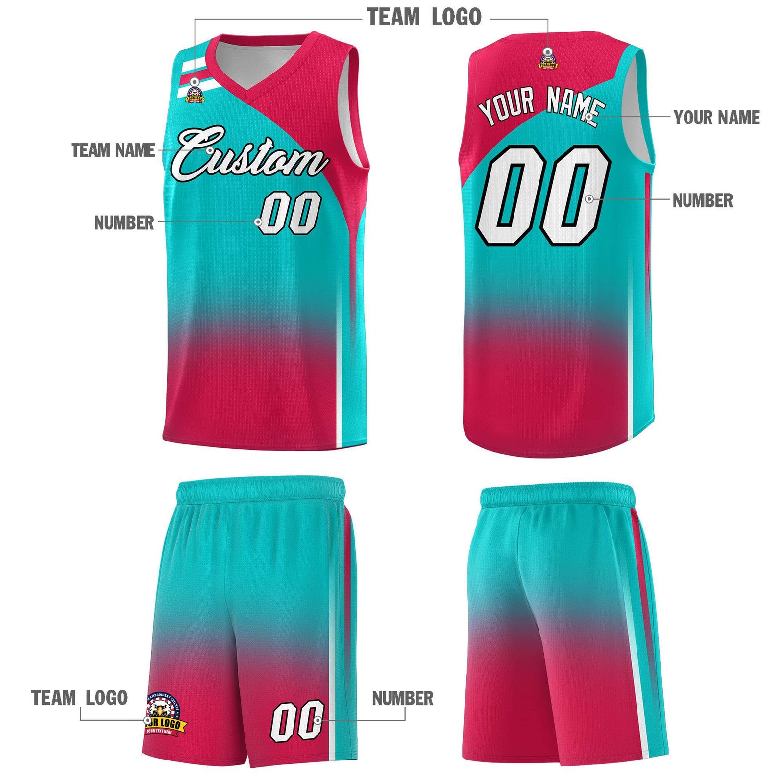 Custom Aqua Red Gradient Fashion Sets Sports Uniform Basketball Jersey