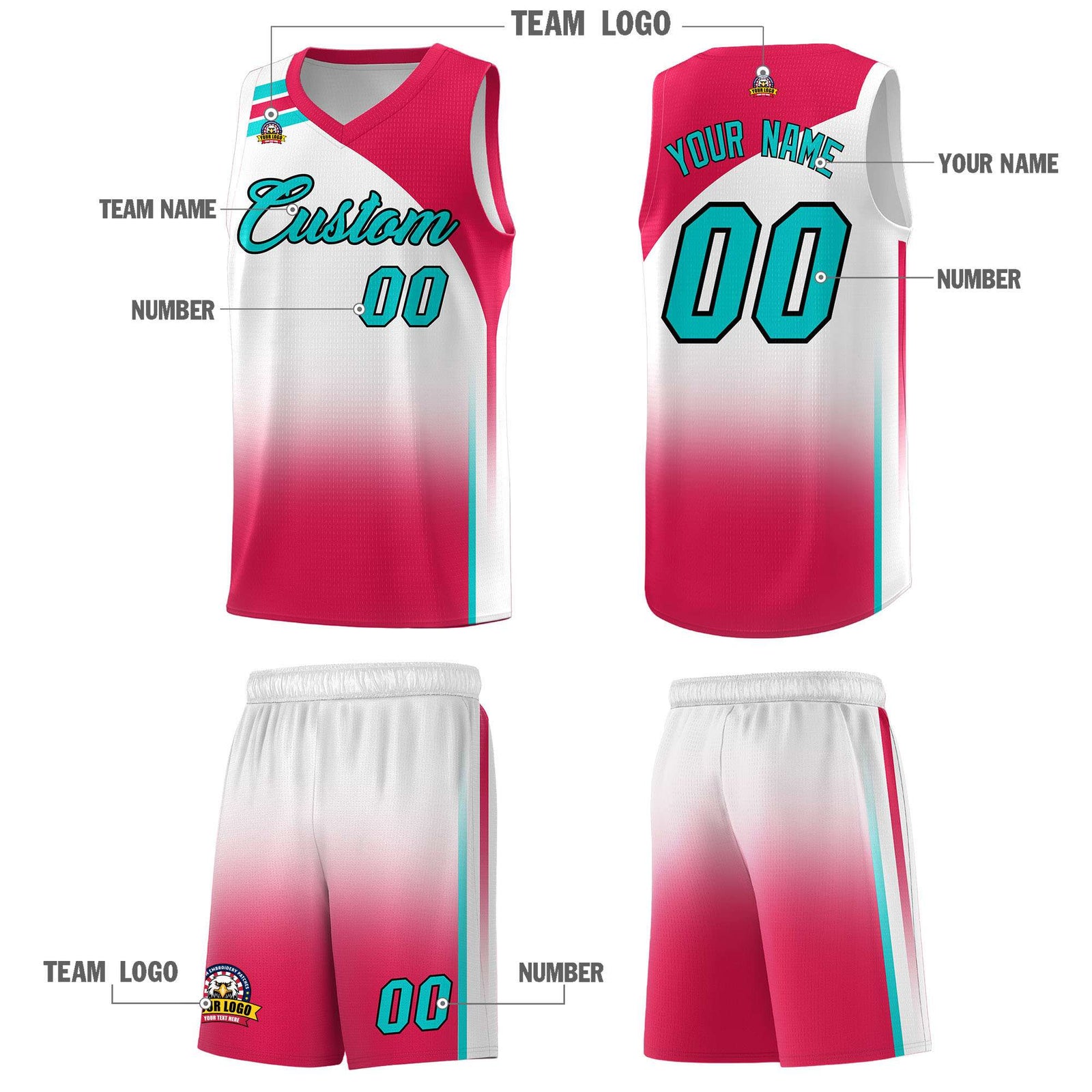 Custom White Red Gradient Fashion Sets Sports Uniform Basketball Jersey