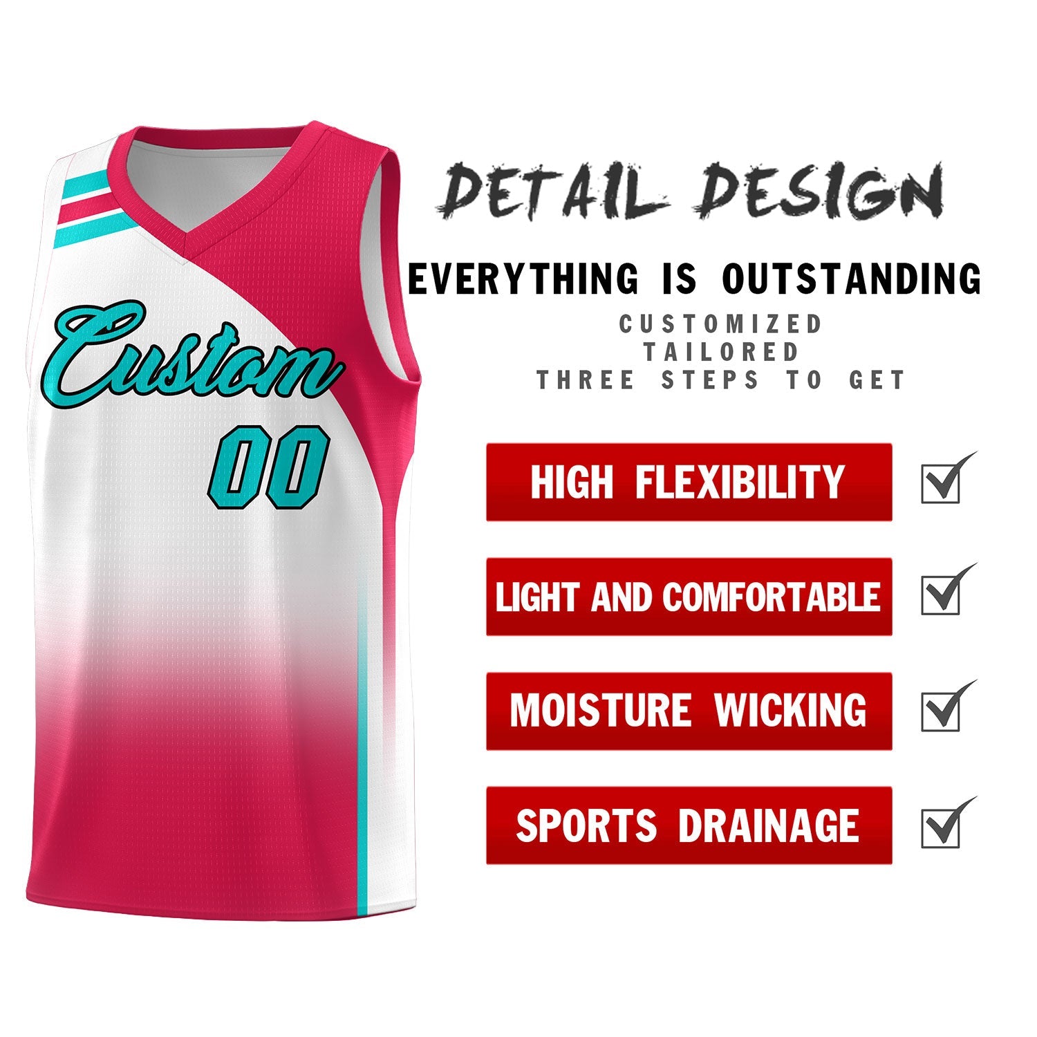 Custom White and Red Gradient Fashion Sets Sports Uniform Basketball Jersey