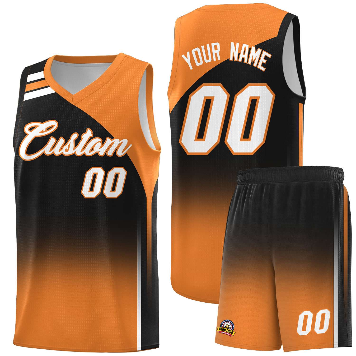 Custom Black and Gold Orange Gradient Fashion Sets Sports Uniform Basketball Jersey