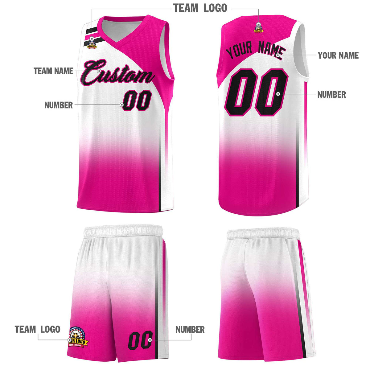 Custom White Pink Gradient Fashion Sets Sports Uniform Basketball Jersey
