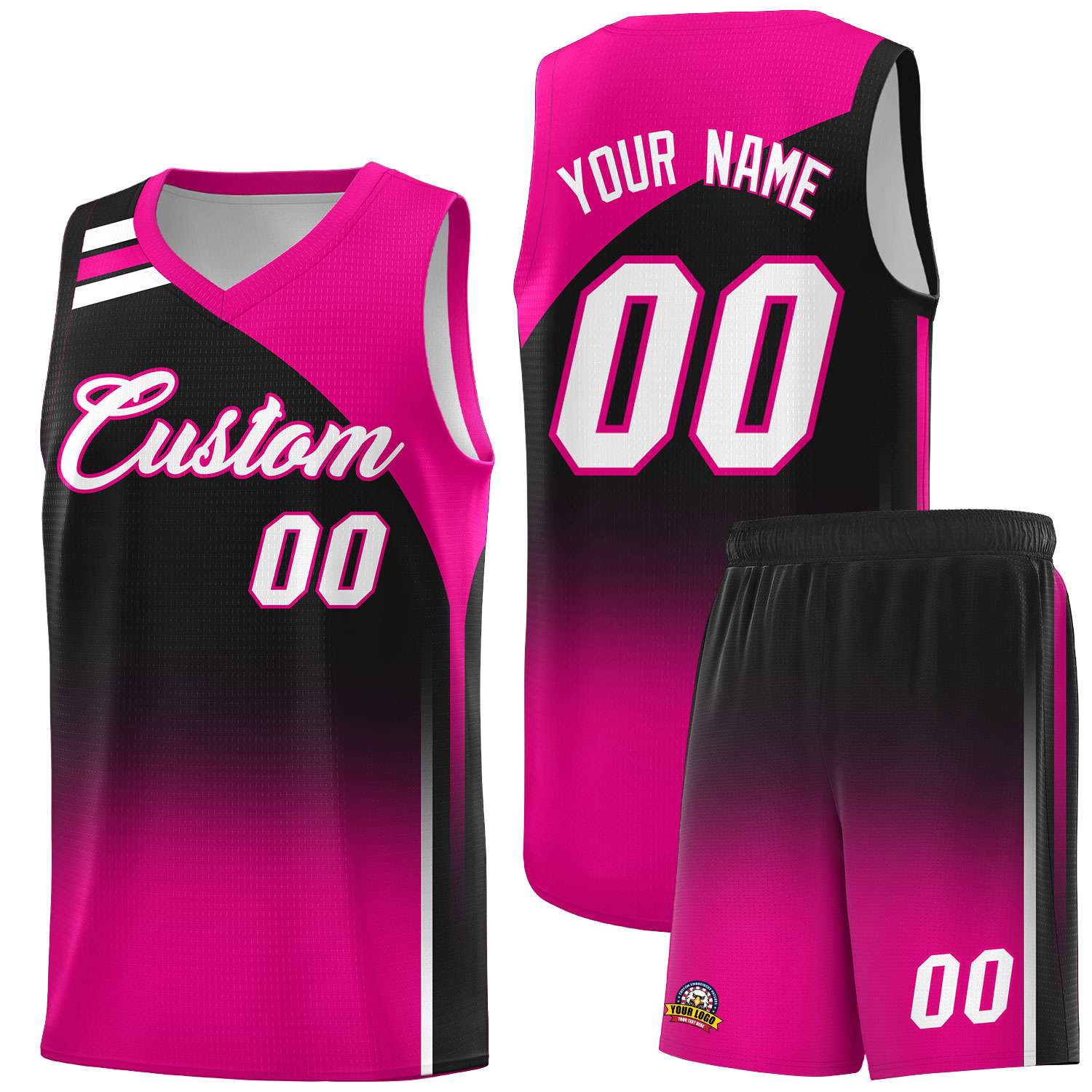 Custom Black and Pink Gradient Fashion Sets Sports Uniform Basketball Jersey