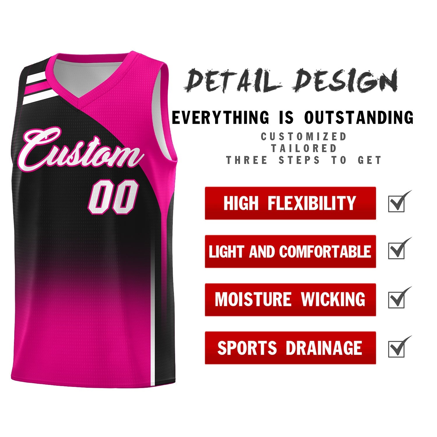 Custom Black and Pink Gradient Fashion Sets Sports Uniform Basketball Jersey