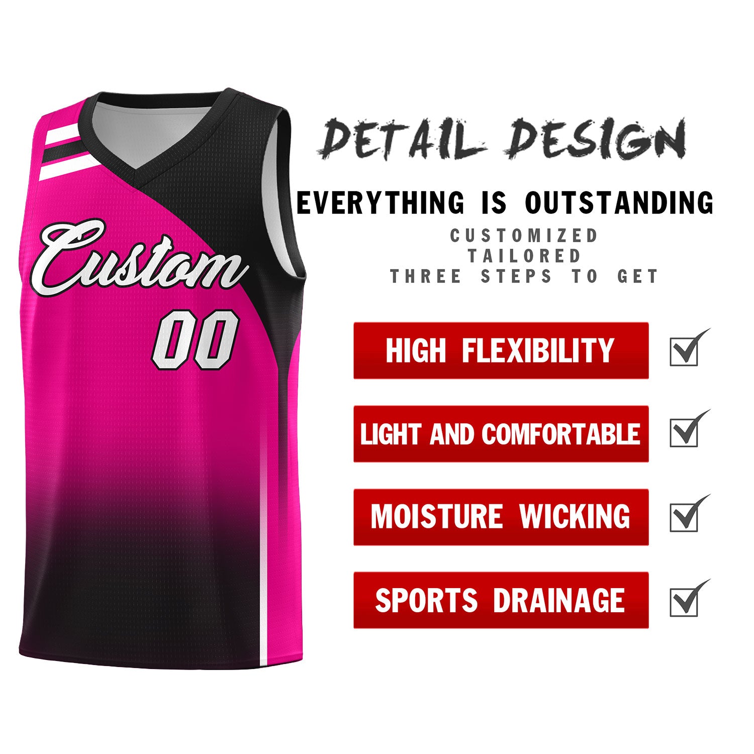 Custom Pink and Black Gradient Fashion Sets Sports Uniform Basketball Jersey