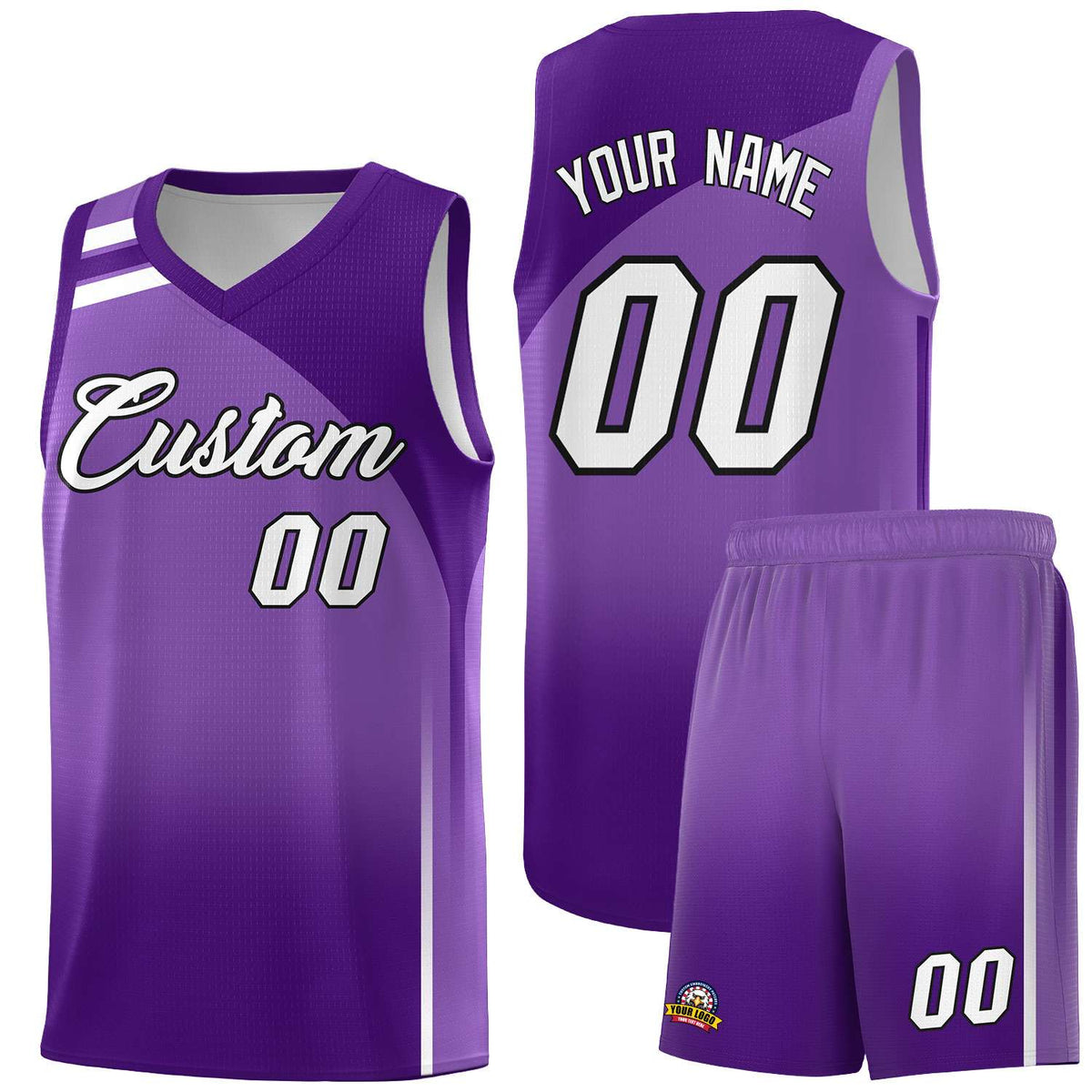 Custom Purple and Purple Gradient Fashion Sets Sports Uniform Basketball Jersey
