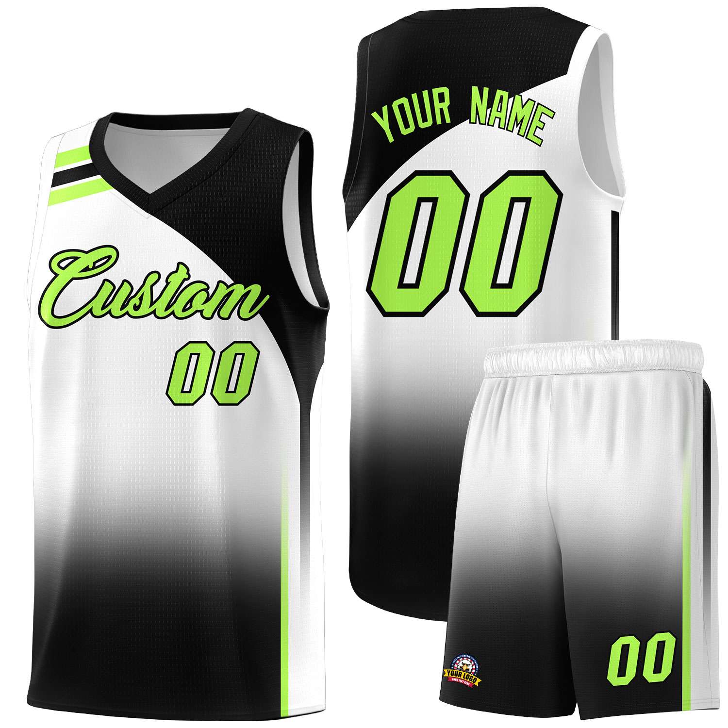Custom White and Black Gradient Fashion Sets Sports Uniform Basketball Jersey