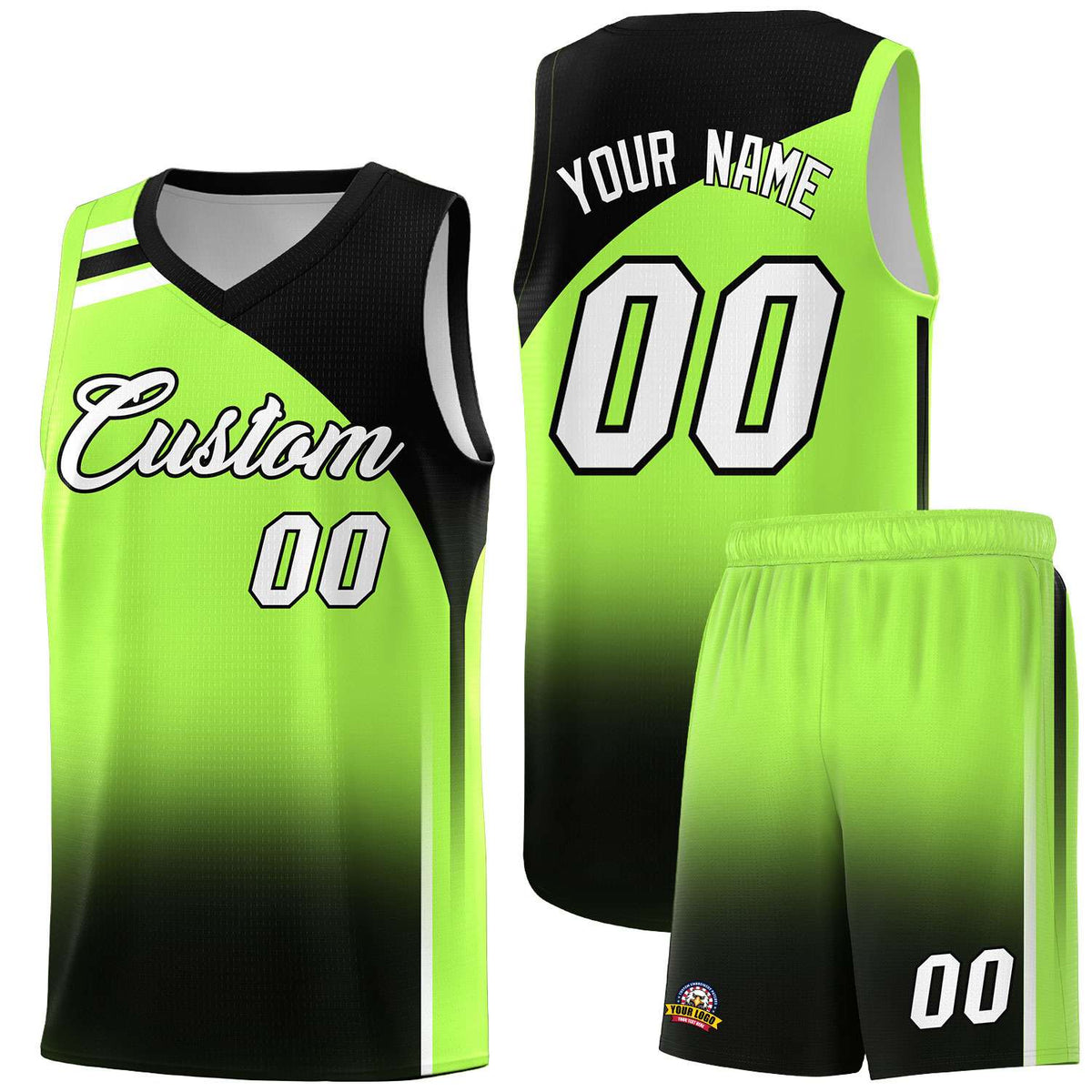 Custom Fluorescent Green and Black Gradient Fashion Sets Sports Uniform Basketball Jersey
