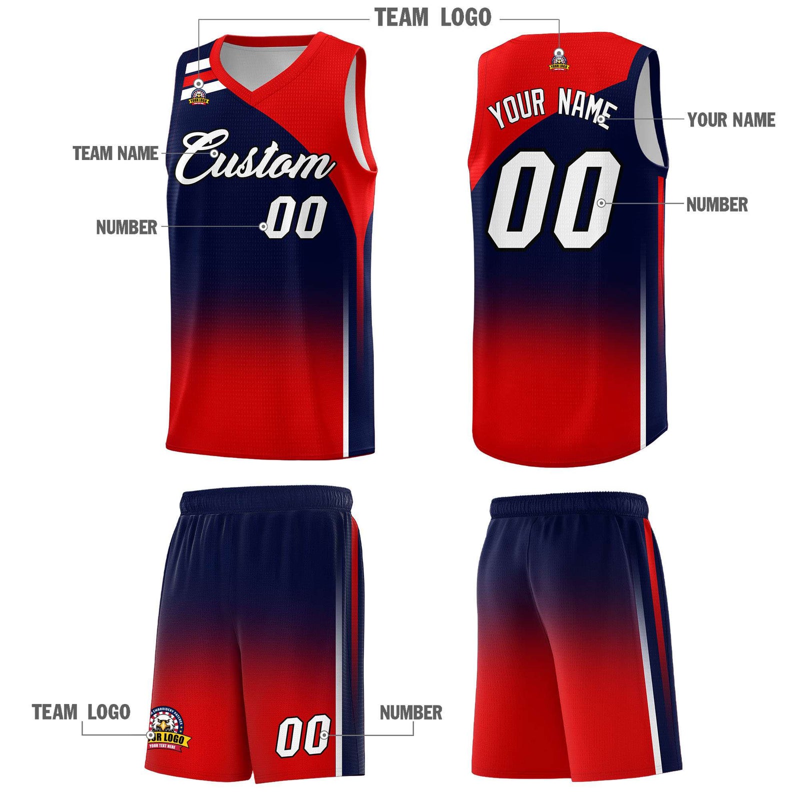 Custom Navy Red Gradient Fashion Sets Sports Uniform Basketball Jersey