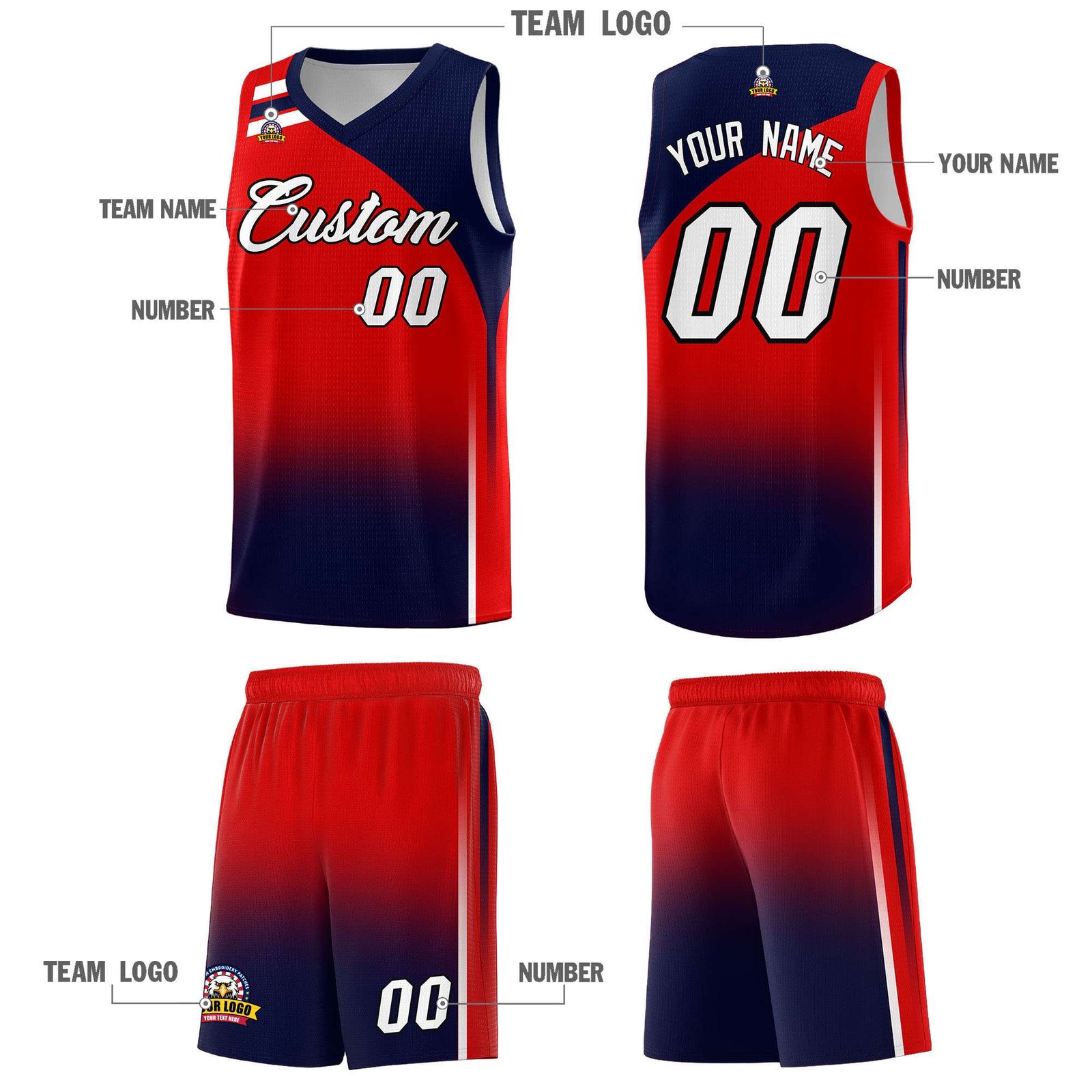 Custom Red Navy Gradient Fashion Sets Sports Uniform Basketball Jersey