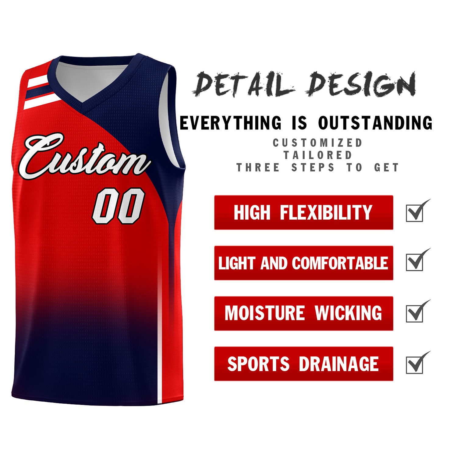 Custom Red and Navy Gradient Fashion Sets Sports Uniform Basketball Jersey