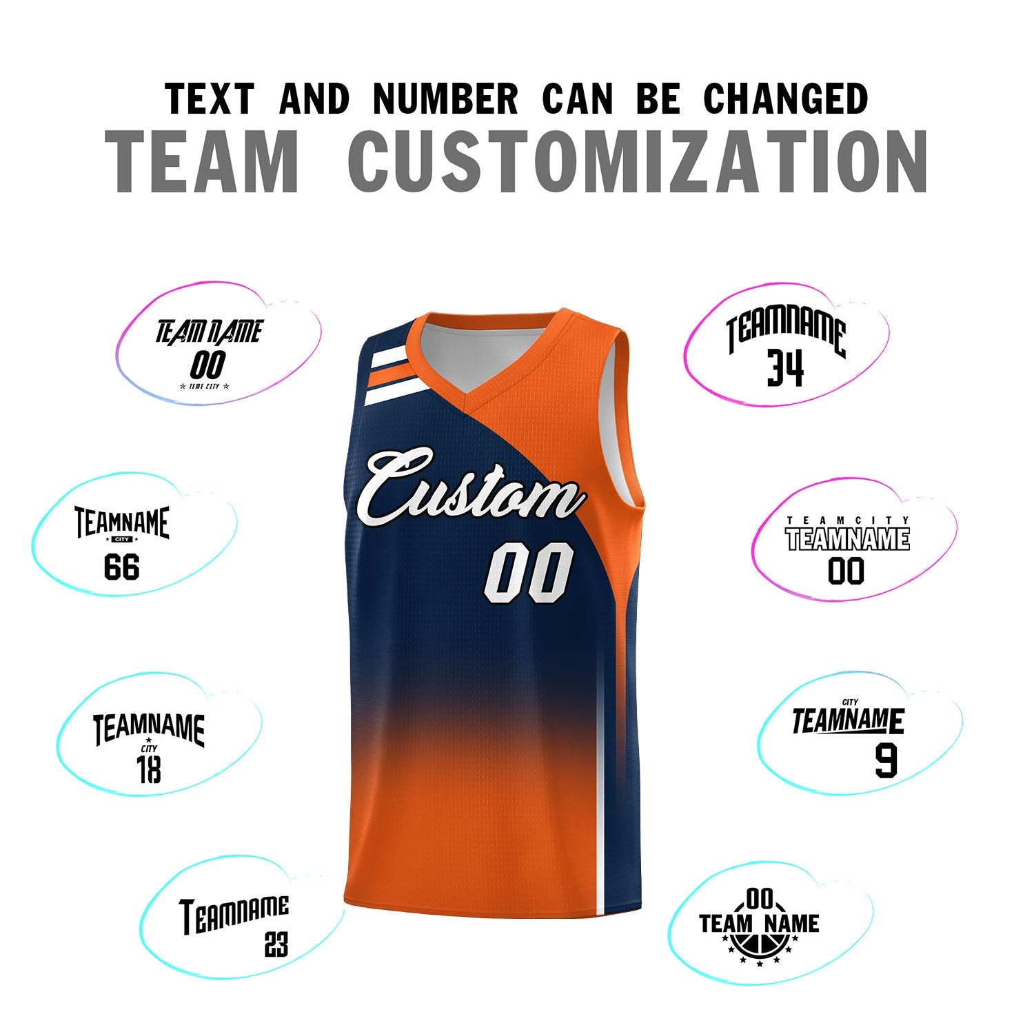 Custom Navy Orange Gradient Fashion Sets Sports Uniform Basketball Jersey