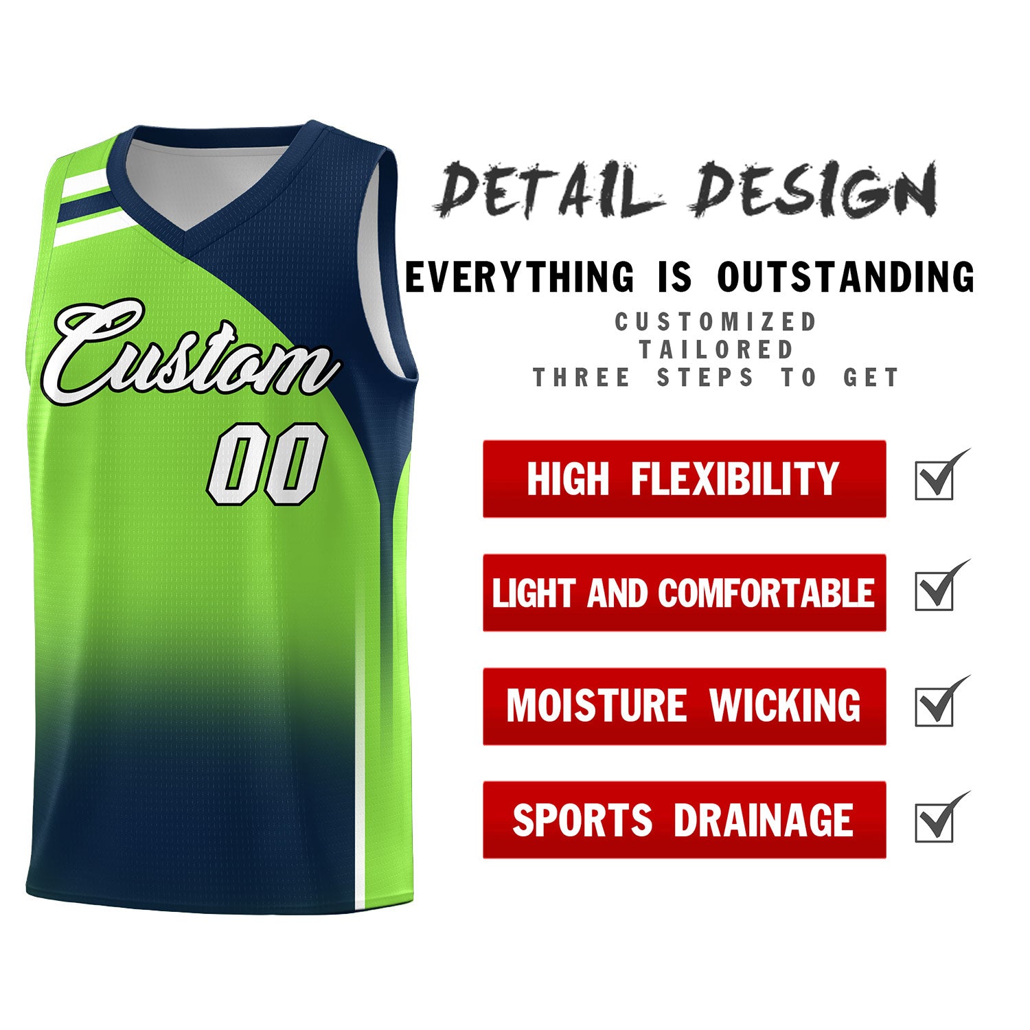 Custom Fluorescent Green and Navy Gradient Fashion Sets Sports Uniform Basketball Jersey
