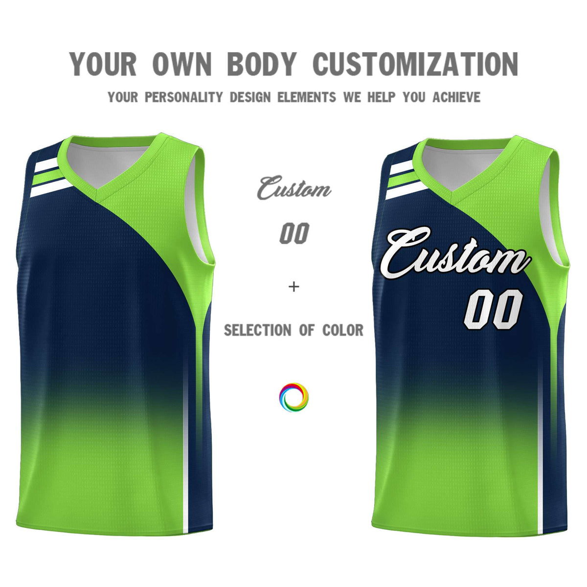 Custom Navy Fluorescent Green Gradient Fashion Sets Sports Uniform Basketball Jersey