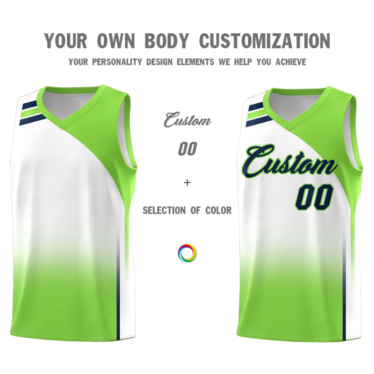Custom White Fluorescent Green Gradient Fashion Sets Sports Uniform Basketball Jersey