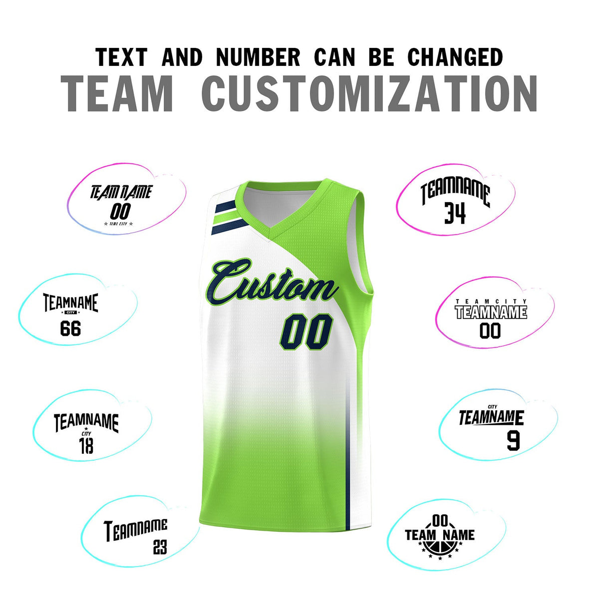 Custom White Fluorescent Green Gradient Fashion Sets Sports Uniform Basketball Jersey