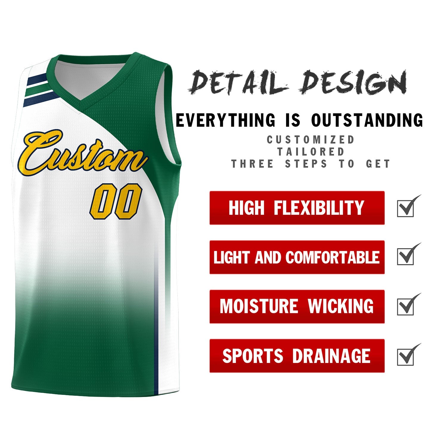 Custom White and Kelly Green Gradient Fashion Sets Sports Uniform Basketball Jersey