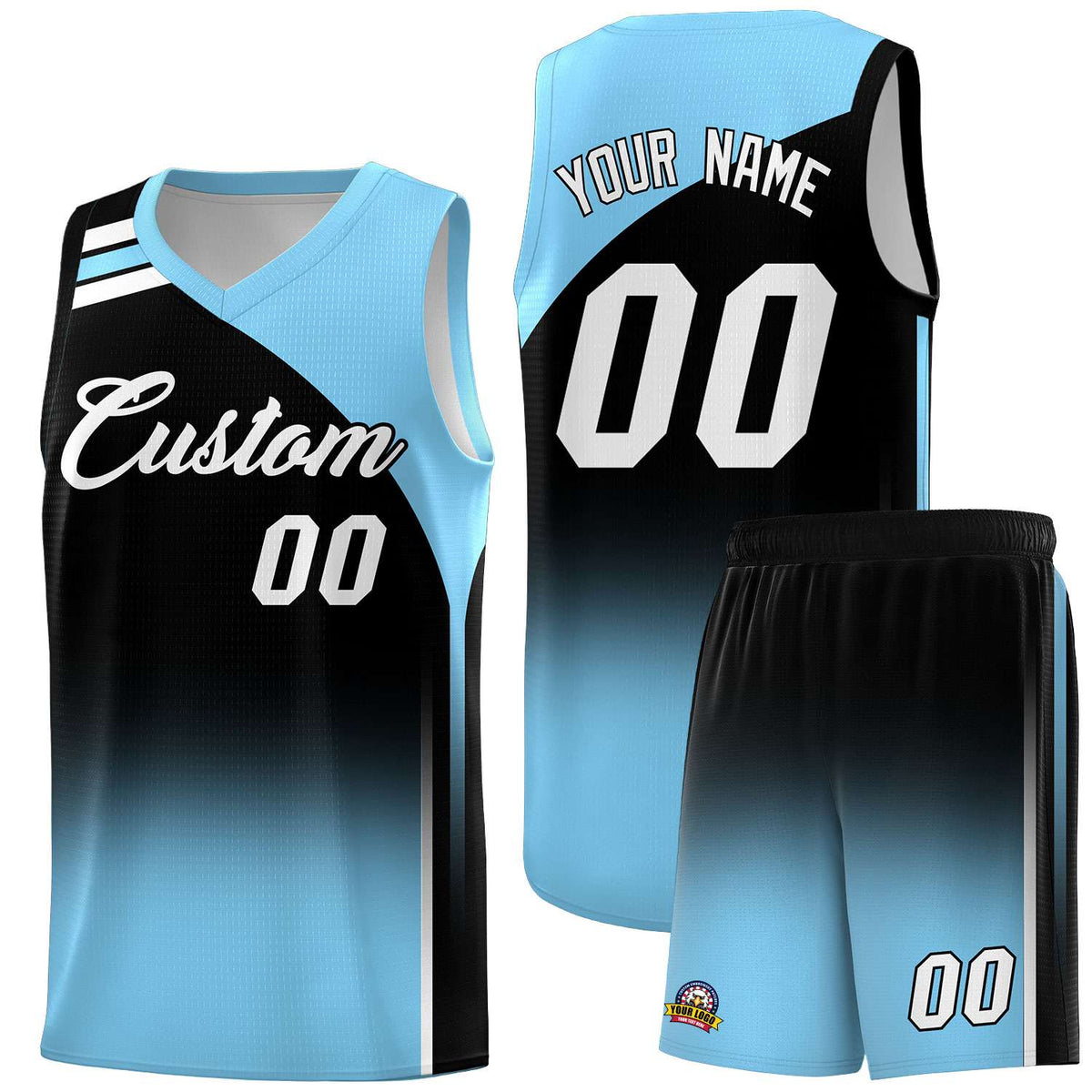 Custom Black and Light Blue Gradient Fashion Sets Sports Uniform Basketball Jersey
