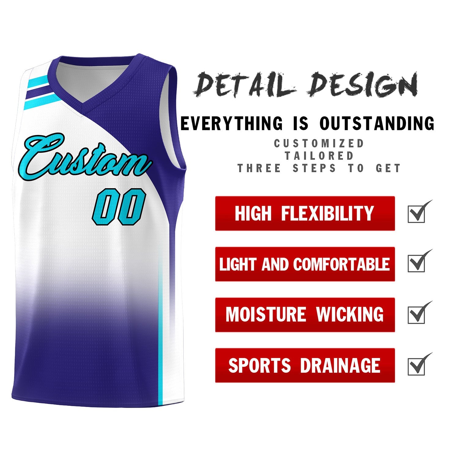Custom White and Royal Gradient Fashion Sets Sports Uniform Basketball Jersey