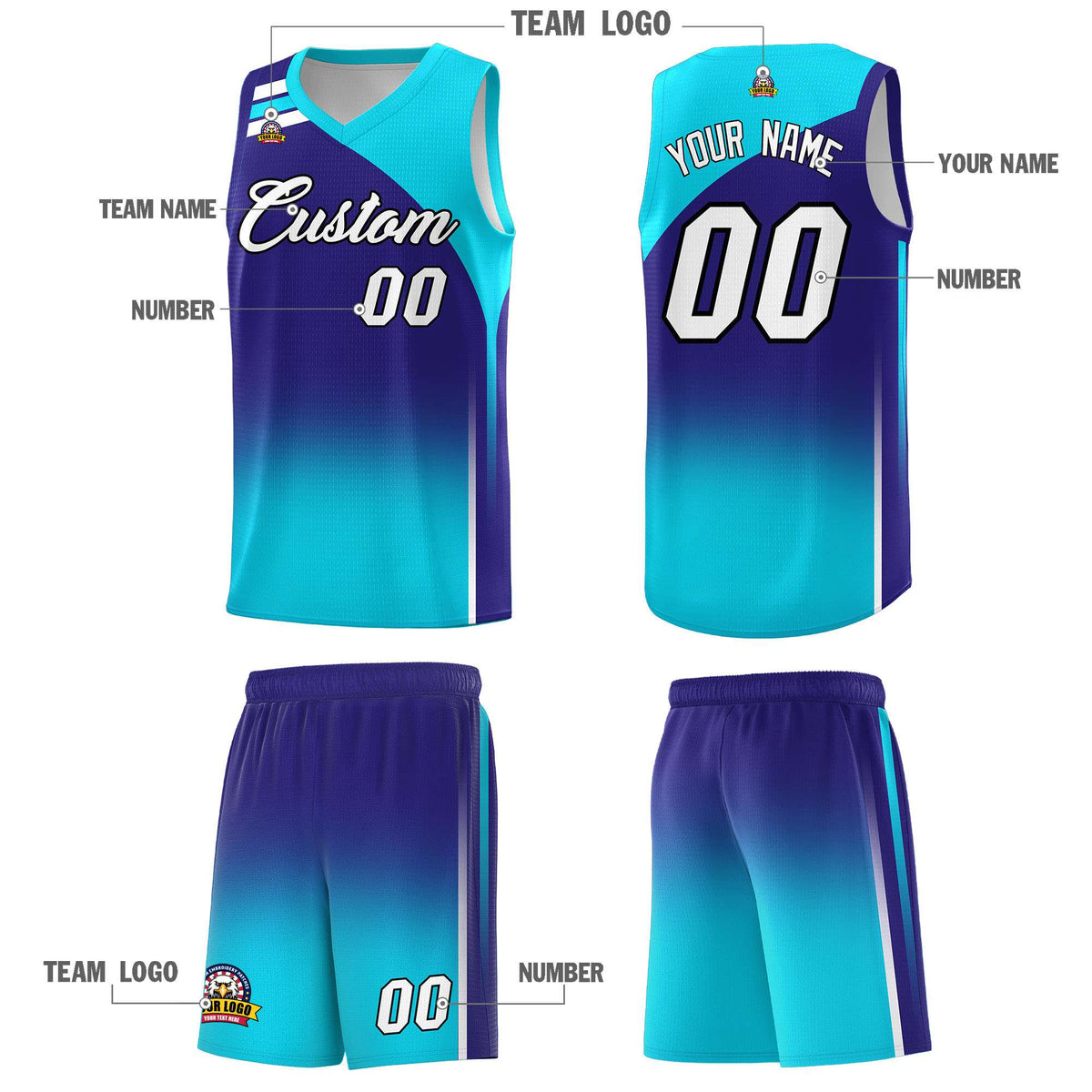 Custom Royal Sky Blue Gradient Fashion Sets Sports Uniform Basketball Jersey