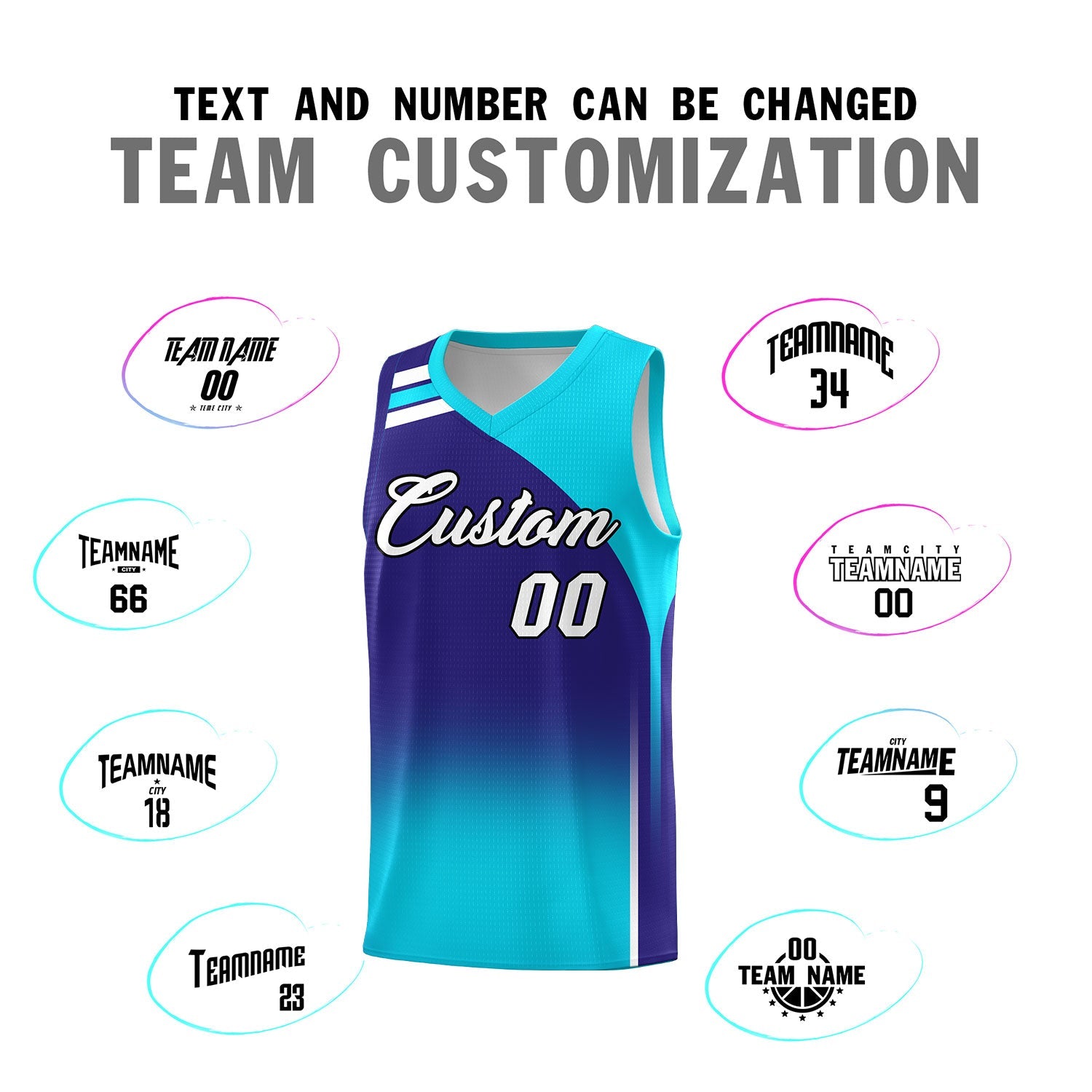Custom Royal Sky Blue Gradient Fashion Sets Sports Uniform Basketball Jersey