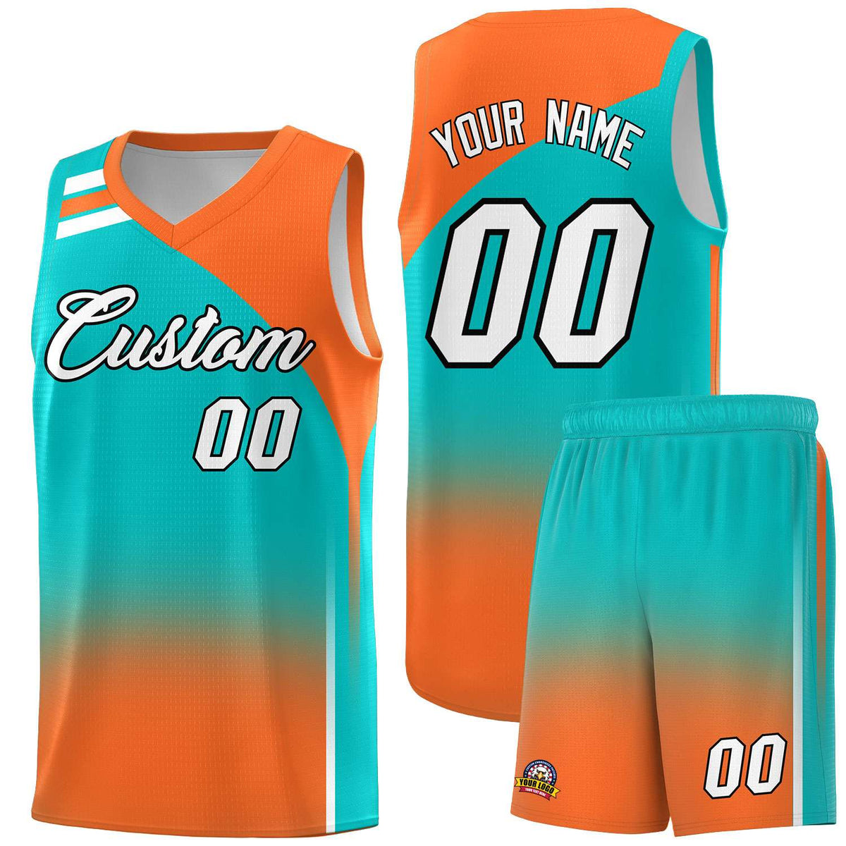 Custom Aqua and Orange Gradient Fashion Sets Sports Uniform Basketball Jersey
