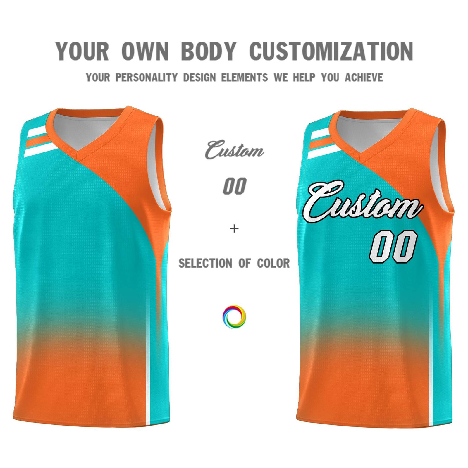 Custom Aqua Orange Gradient Fashion Sets Sports Uniform Basketball Jersey