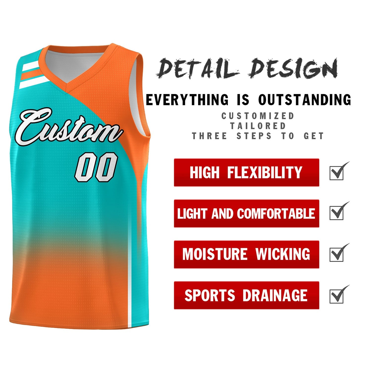 Custom Aqua and Orange Gradient Fashion Sets Sports Uniform Basketball Jersey