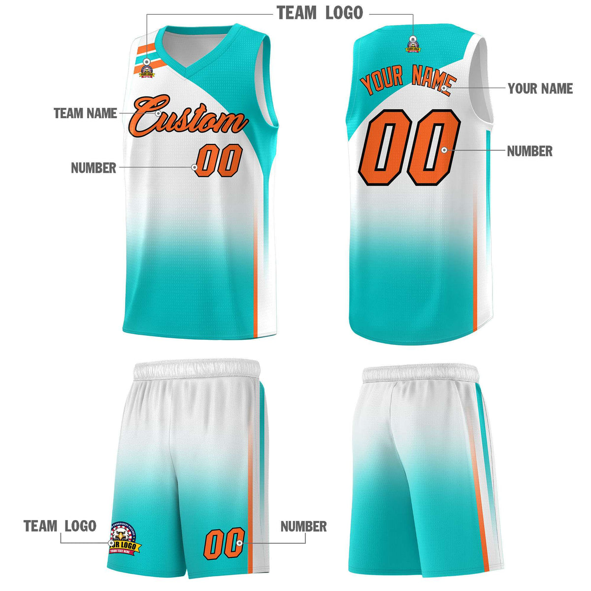 Custom White Aqua Gradient Fashion Sets Sports Uniform Basketball Jersey
