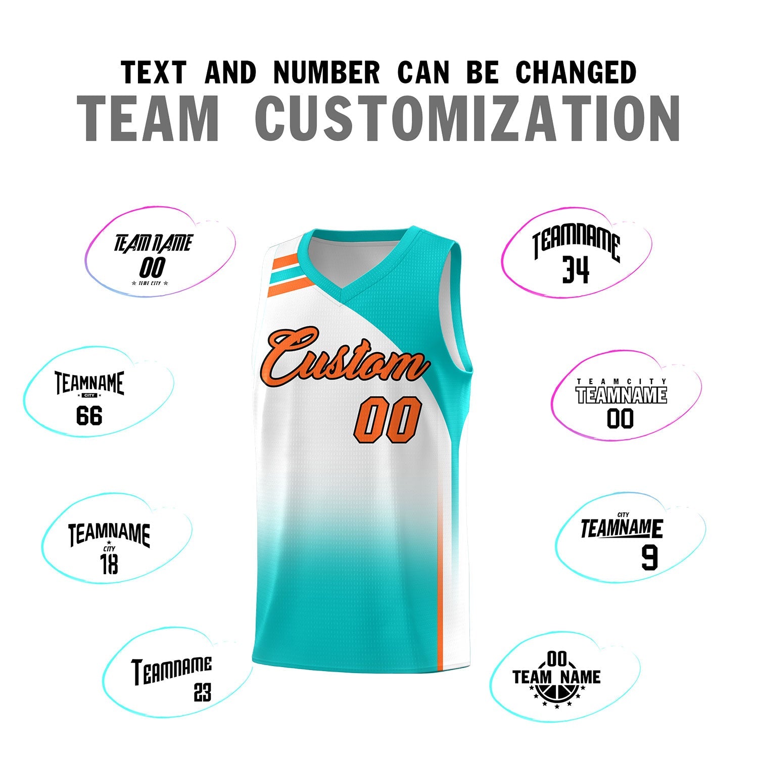 Custom White Aqua Gradient Fashion Sets Sports Uniform Basketball Jersey