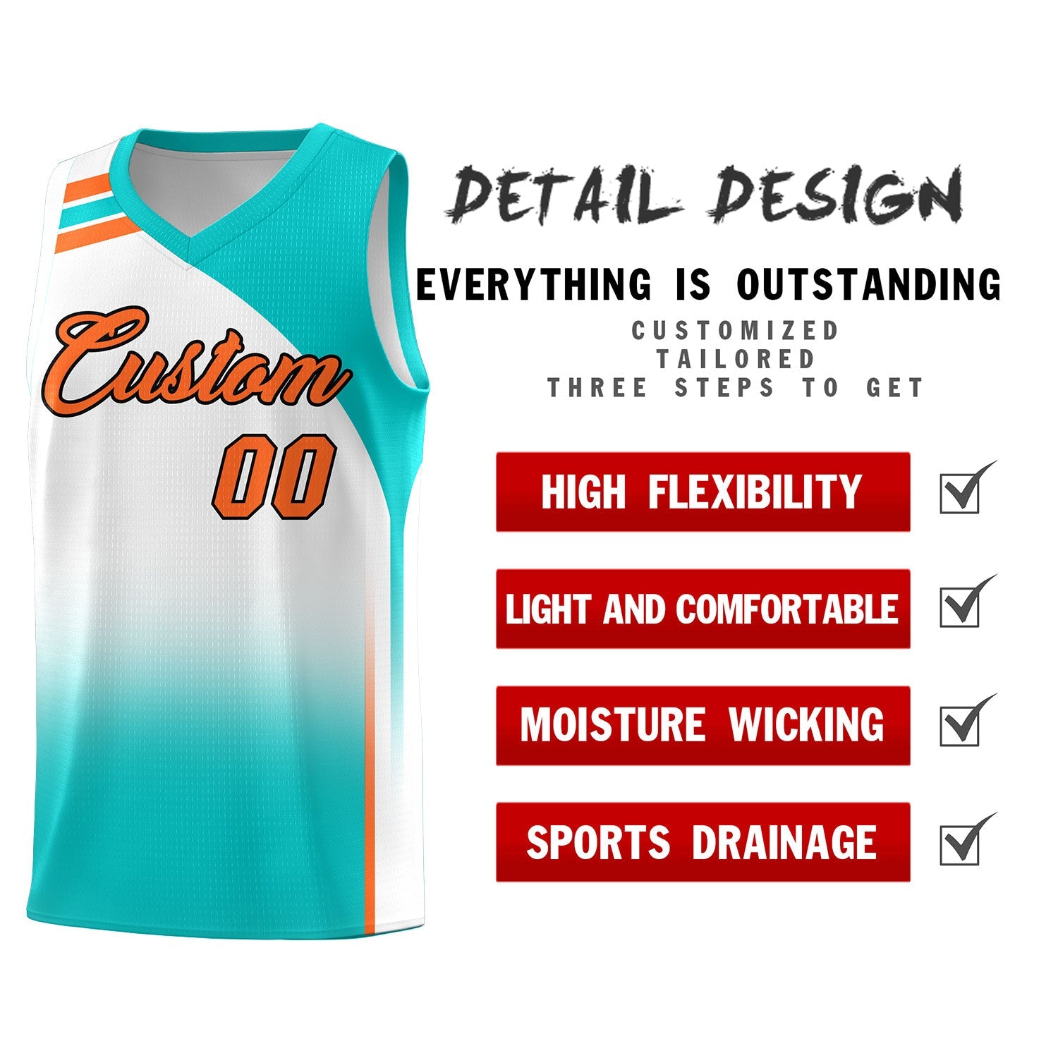 Custom White and Aqua Gradient Fashion Sets Sports Uniform Basketball Jersey