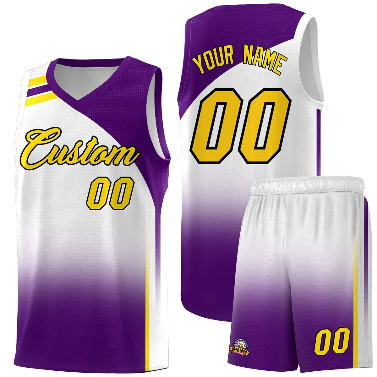 Custom White and Purple Gradient Fashion Sets Sports Uniform Basketball Jersey