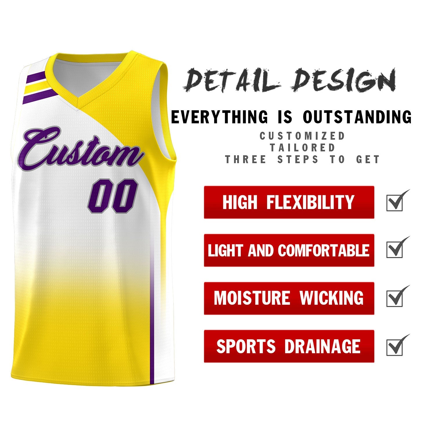 Custom White and Gold Gradient Fashion Sets Sports Uniform Basketball Jersey
