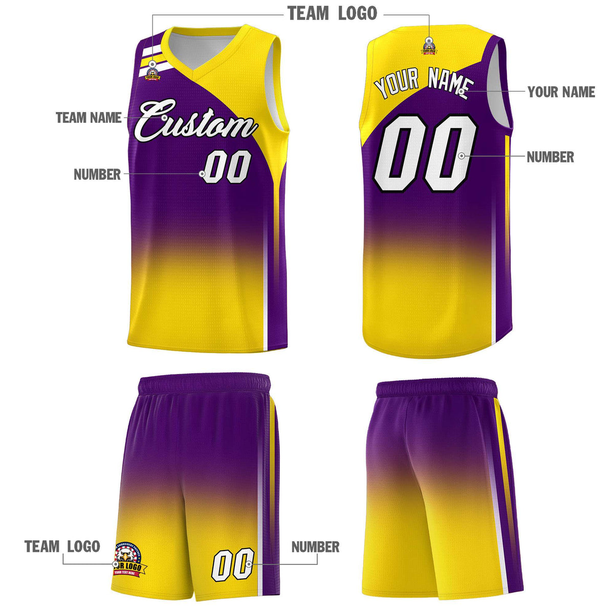 Custom Purple Gold Gradient Fashion Sets Sports Uniform Basketball Jersey
