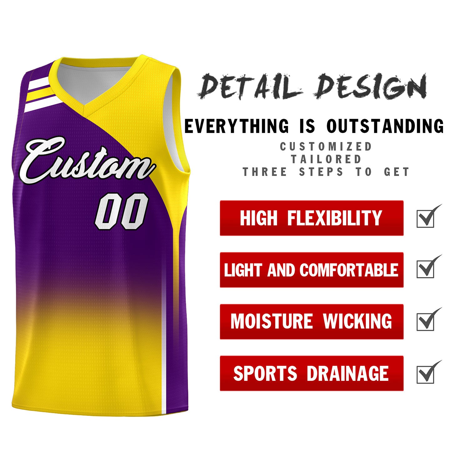 Custom Purple and Gold Gradient Fashion Sets Sports Uniform Basketball Jersey