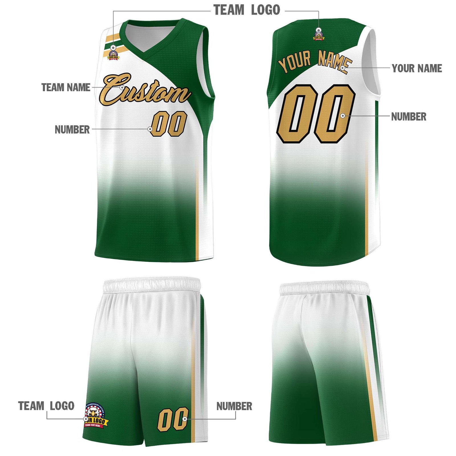 Custom White Teal Gradient Fashion Sets Sports Uniform Basketball Jersey